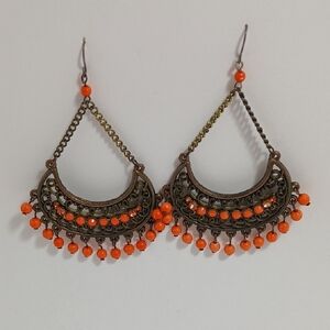 Bohemian Orange Dangle Earrings